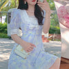 Women 2023 Kawaii Elegant Floral Dresses Lace Sweet Casual Korean Vintage Clothing Print Bohemian Beach Party Mini Dress Summer