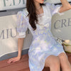 Women 2023 Kawaii Elegant Floral Dresses Lace Sweet Casual Korean Vintage Clothing Print Bohemian Beach Party Mini Dress Summer