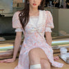 Women 2023 Kawaii Elegant Floral Dresses Lace Sweet Casual Korean Vintage Clothing Print Bohemian Beach Party Mini Dress Summer