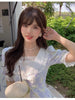 Women 2023 Kawaii Elegant Floral Dresses Lace Sweet Casual Korean Vintage Clothing Print Bohemian Beach Party Mini Dress Summer