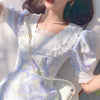 Women 2023 Kawaii Elegant Floral Dresses Lace Sweet Casual Korean Vintage Clothing Print Bohemian Beach Party Mini Dress Summer