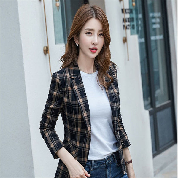 Women 2023 Plaid Suit Jacket Small All-Match Age Reduction Tops Female Relf-Cultivation Temperament Spring Autumn Small Suits106
