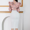 Women 2022 spring Autumn OL 2 Pieces Set Ruffles Print Blouses & Sheath Pencil Bodycon Skirt Office Lady Skirt Suit