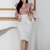 Women 2022 spring Autumn OL 2 Pieces Set Ruffles Print Blouses & Sheath Pencil Bodycon Skirt Office Lady Skirt Suit