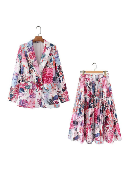 Women 2023 Autumn Casual printed Blazer Coat Vintage Long Sleeve Pockets Female Outerwear Chic