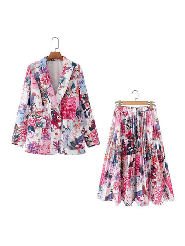 Women 2023 Autumn Casual printed Blazer Coat Vintage Long Sleeve Pockets Female Outerwear Chic