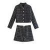 Women 2023 Autumn checked textured short Blazer Coat Vintage Long Sleeve Female Outerwear Chic