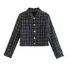 Women 2023 Autumn checked textured short Blazer Coat Vintage Long Sleeve Female Outerwear Chic