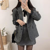 Women 2023 Autumn Winter Woolen Sets Female Long Sleeve Blazer Coats + High Waist Mini Skirts Ladies 2 Piece Suits K14