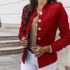 Women 2023 Metal Double Breasted Woollen Blazers Coat Vintage Long Sleeve Female Outerwear Chic Tops