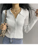 Women 2023 Lapel Slim Slimming Tops Ladies Hollow Buttons Sexy V Neck Long Sleeve POLO Neck Knit Cardigan Sweater Women