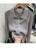 Women 2023 Lapel Slim Slimming Tops Ladies Hollow Buttons Sexy V Neck Long Sleeve POLO Neck Knit Cardigan Sweater Women