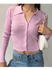 Women 2023 Lapel Slim Slimming Tops Ladies Hollow Buttons Sexy V Neck Long Sleeve POLO Neck Knit Cardigan Sweater Women