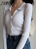 Women 2023 Lapel Slim Slimming Tops Ladies Hollow Buttons Sexy V Neck Long Sleeve POLO Neck Knit Cardigan Sweater Women