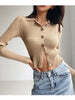 Women 2023 Lapel Slim Slimming Tops Ladies Hollow Buttons Sexy V Neck Long Sleeve POLO Neck Knit Cardigan Sweater Women