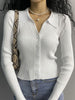 Women 2023 Lapel Slim Slimming Tops Ladies Hollow Buttons Sexy V Neck Long Sleeve POLO Neck Knit Cardigan Sweater Women