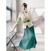 Women 2023 Spring Autumn Office Lady Suits Female Blazer Coats and Jackets + Loose Pleated Skirts Ladies 2 Piece Sets L44