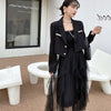 Women 2023 Spring Autumn Two Piece Sets Female Long Sleeve Solid Blazer Coats + Sling Gauze Loose Skirts Ladies Suits L53