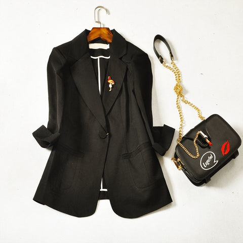 Women 3/4 sleeve blazer fashion single button nothched suit ladies slim fit casual work office business blazer suits black white