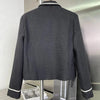 Women&#39;s Autumn Classic Black Tweed Short Suit Lapel Jacket Ladies OL Blazer