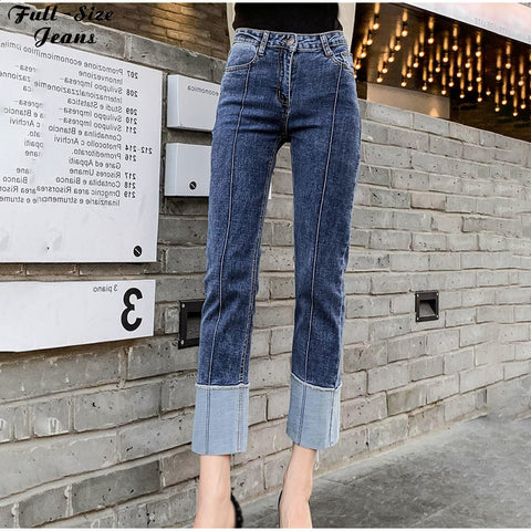 Women's Jeans Plus Size High Waist Straight Leg Scratched Stretch Cuffed Capris Women's Pants 4XL 5XL Striped Ripped