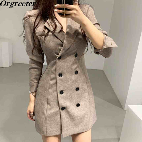 Women's Long Suit Jacket Autumn 2022 Korean Ladies Long Sleeve Double-breasted Temperament Short Blazer Dress