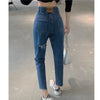 Women's Pants Straight Leg Jeans Women High Waist Slim Loose Summer Hole Pants Casual Washed Mom Trousers