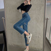 Women's Pants Straight Leg Jeans Women High Waist Slim Loose Summer Hole Pants Casual Washed Mom Trousers