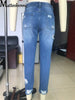 Women's Stretch Hole Slim Denim Pants Street Wear Ladies Skinny Jeggings Jeans Mom Ripped Slimming Denim Pants High-Waist Jeans