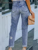 Women's Stretch Hole Slim Denim Pants Street Wear Ladies Skinny Jeggings Jeans Mom Ripped Slimming Denim Pants High-Waist Jeans