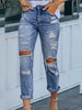 Women's Stretch Hole Slim Denim Pants Street Wear Ladies Skinny Jeggings Jeans Mom Ripped Slimming Denim Pants High-Waist Jeans