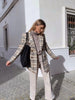 Women&#39;s Vintage Plaid Tweed Blazer Coat Double Breasted Long Sleeve Jacket Top Ladies Elegant Office Suit Outwear