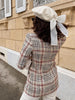 Women&#39;s Vintage Plaid Tweed Blazer Coat Double Breasted Long Sleeve Jacket Top Ladies Elegant Office Suit Outwear