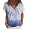 Women 3D Leaves Print T Shirt Summer Casual Short Sleeve V-Neck Loose Pullover Shirt Ladies Tops