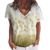 Women 3D Leaves Print T Shirt Summer Casual Short Sleeve V-Neck Loose Pullover Shirt Ladies Tops