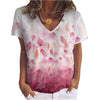 Women 3D Leaves Print T Shirt Summer Casual Short Sleeve V-Neck Loose Pullover Shirt Ladies Tops