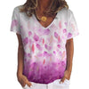 Women 3D Leaves Print T Shirt Summer Casual Short Sleeve V-Neck Loose Pullover Shirt Ladies Tops