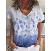 Women 3D Leaves Print T Shirt Summer Casual Short Sleeve V-Neck Loose Pullover Shirt Ladies Tops