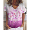 Women 3D Leaves Print T Shirt Summer Casual Short Sleeve V-Neck Loose Pullover Shirt Ladies Tops