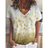 Women 3D Leaves Print T Shirt Summer Casual Short Sleeve V-Neck Loose Pullover Shirt Ladies Tops