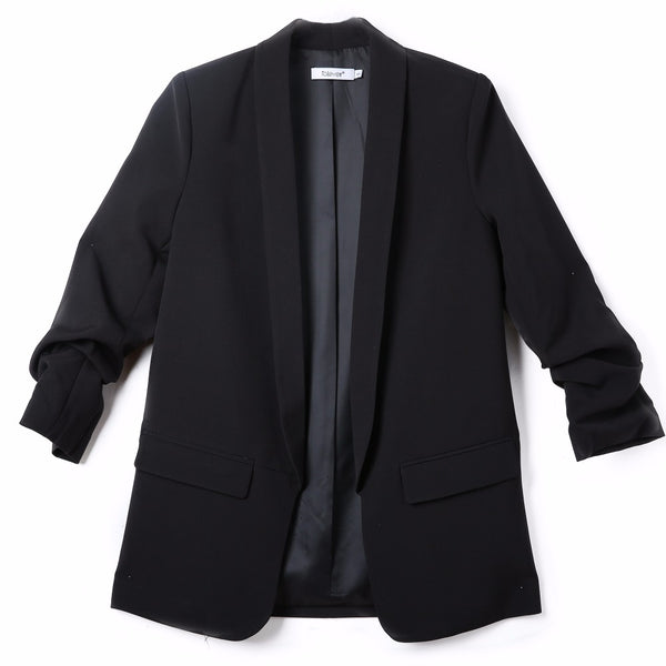 Women 6 Colors Blazer Jackets Three Quarter Sleeve Office Ladies Office Workwear Open Front Blazer Outfits Candy Color Coats