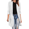 Women Autumn Blazer Lapel 3/4 Sleeve Shirring Cuffs Big Pockets Solid Color Female Single Button Office Mid-Length Suit Jacket