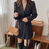 Women Autumn Blue Long Blazer Coat with Belt Double Breasted Fungus Collar Full Sleeve Outerwear Female Office Lady