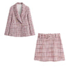 Women Autumn Casual Veins Skirt Suits 2-piece Sets 2023 Plaid Blazers Coats and Skirts Female Elegant OL Two-pieces Clothing