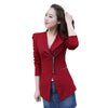 Women Autumn Cotton Slim Suit Blazer Casual Metal Zip Skinny Solid Jackets Long Sleeve Suit Overcoat