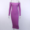 Women Autumn Dress Long Sleeve Cotton Ribbed Long Dresses Sexy Slash Neck Off Shoulder Midi Bodycon Dress Knitted Robe