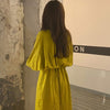 Women Autumn Elegant Mustard Yellow Long Shirt Dress Slim Waist Sashes Single Breasted Lantern Sleeve Midi Dresses