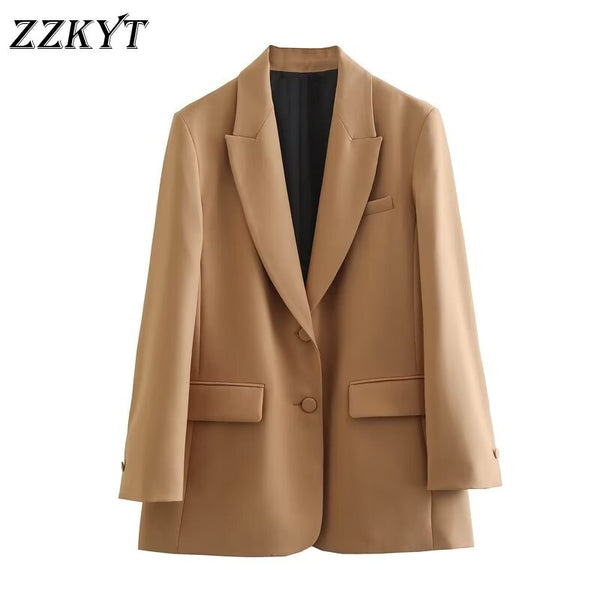Women Autumn Single Breasted Long Blazers And Jackets Vintage Lapel Collar Office Lady Female Blazer Coat Vestidos