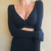 Women Autumn Shirts Sexy Long Sleeve Deep V-Neck Crop Tops Black/White Buttons Blouses Off Shoulder Bare Belly Cotton Shirts