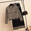 Women Autumn Suit 2 Piece Set Plaid Cardigan O-Neck Wide Leg Pants Knit Two Piece Set 2023 Ropa Mujer